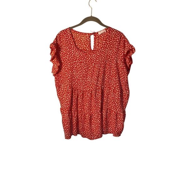 Pink Lily Woman’s Red & White Floral Short Sleeve Blouse Size Small - Picture 1 of 4